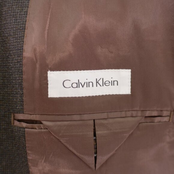 Calvin Klein Brown Black Soft Wool Star Check 2 Button 40S Tagged 40R Sport Coat - Picture 8 of 11